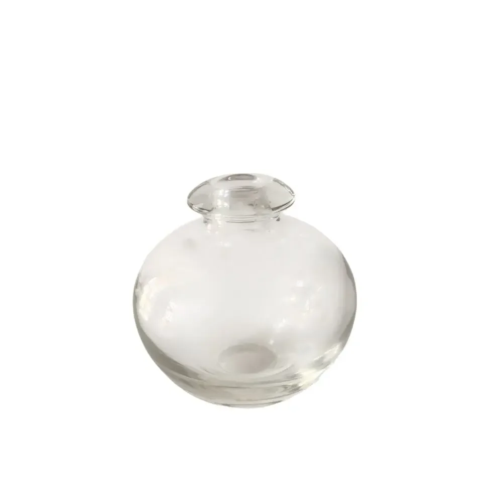 Vintage Heavy Clear Art Glass Round Pot Belly Bud Vase Hand Blown 5.5”